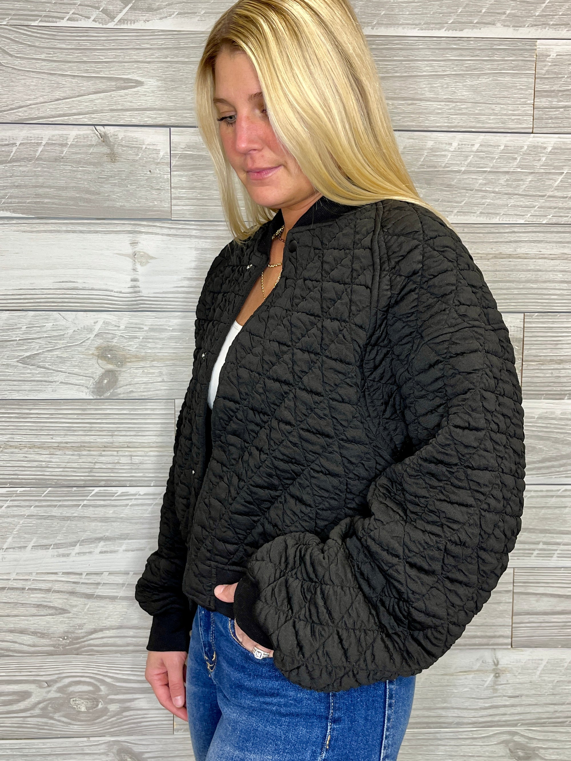 Midnight Quilted Bomber Jacket