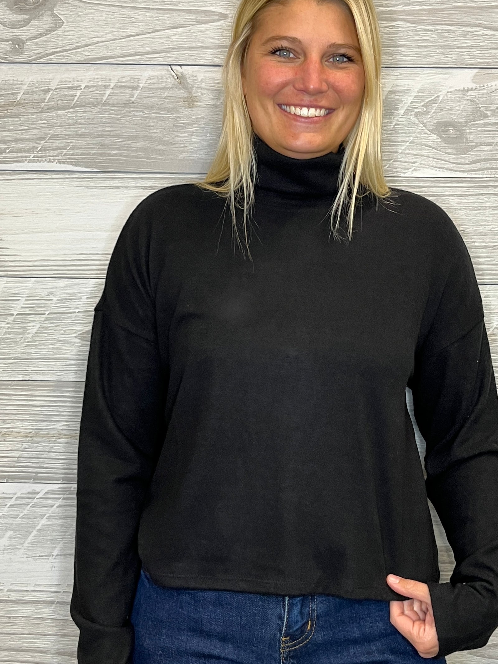 Vienna Black Turtleneck Top