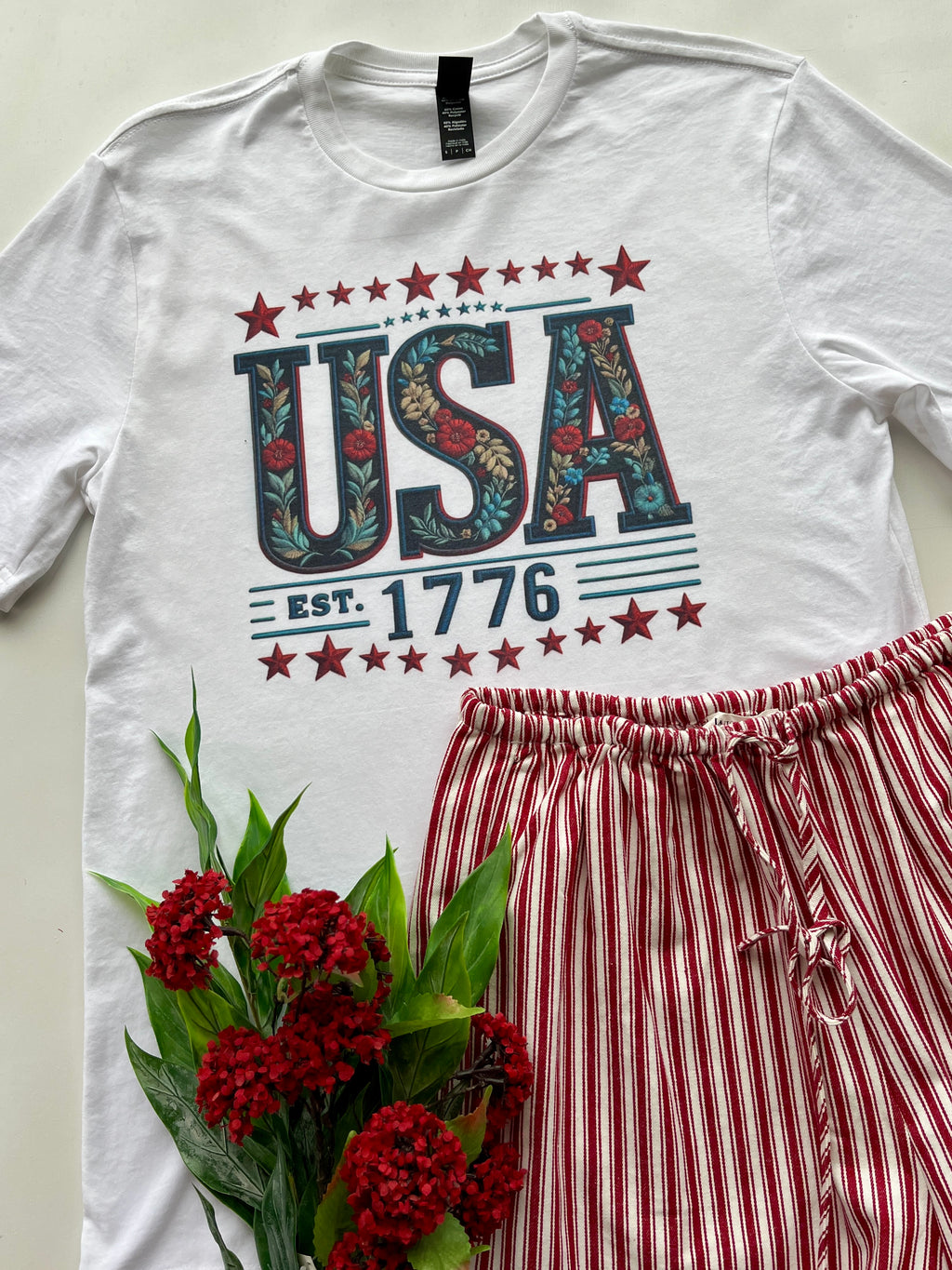 USA Floral Graphic Tshirt