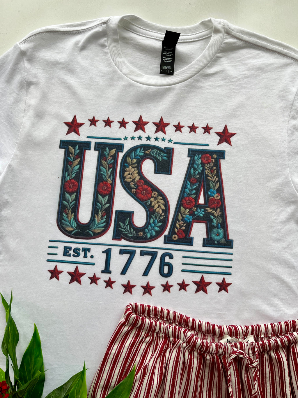 USA Floral Graphic Tshirt