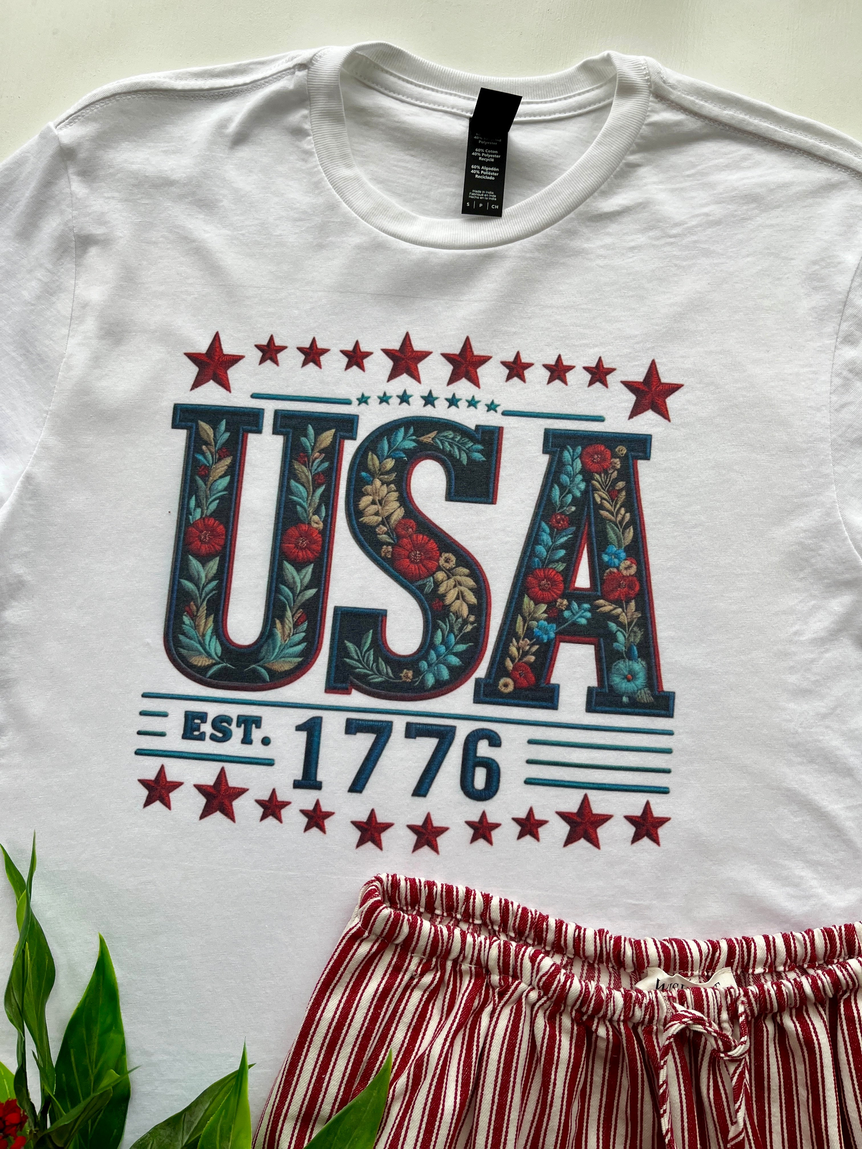USA Floral Graphic Tshirt