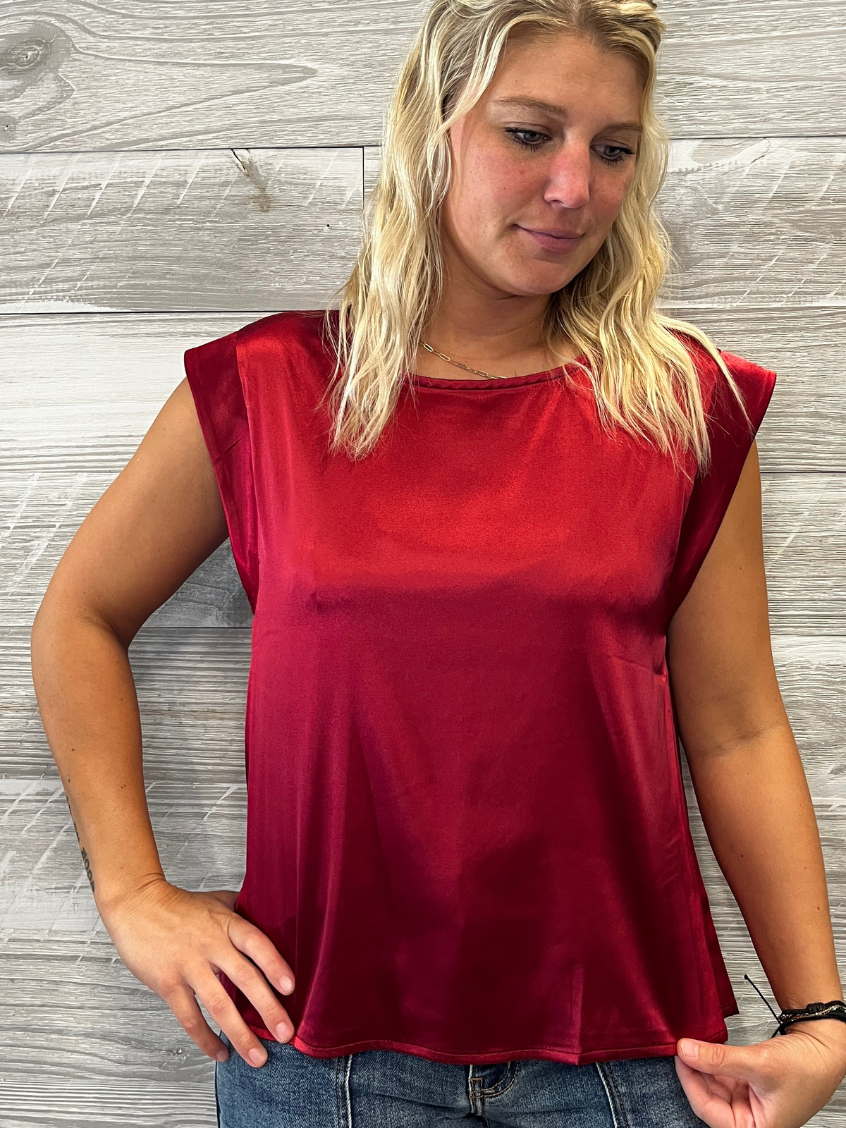 Ruby Red Satin Top