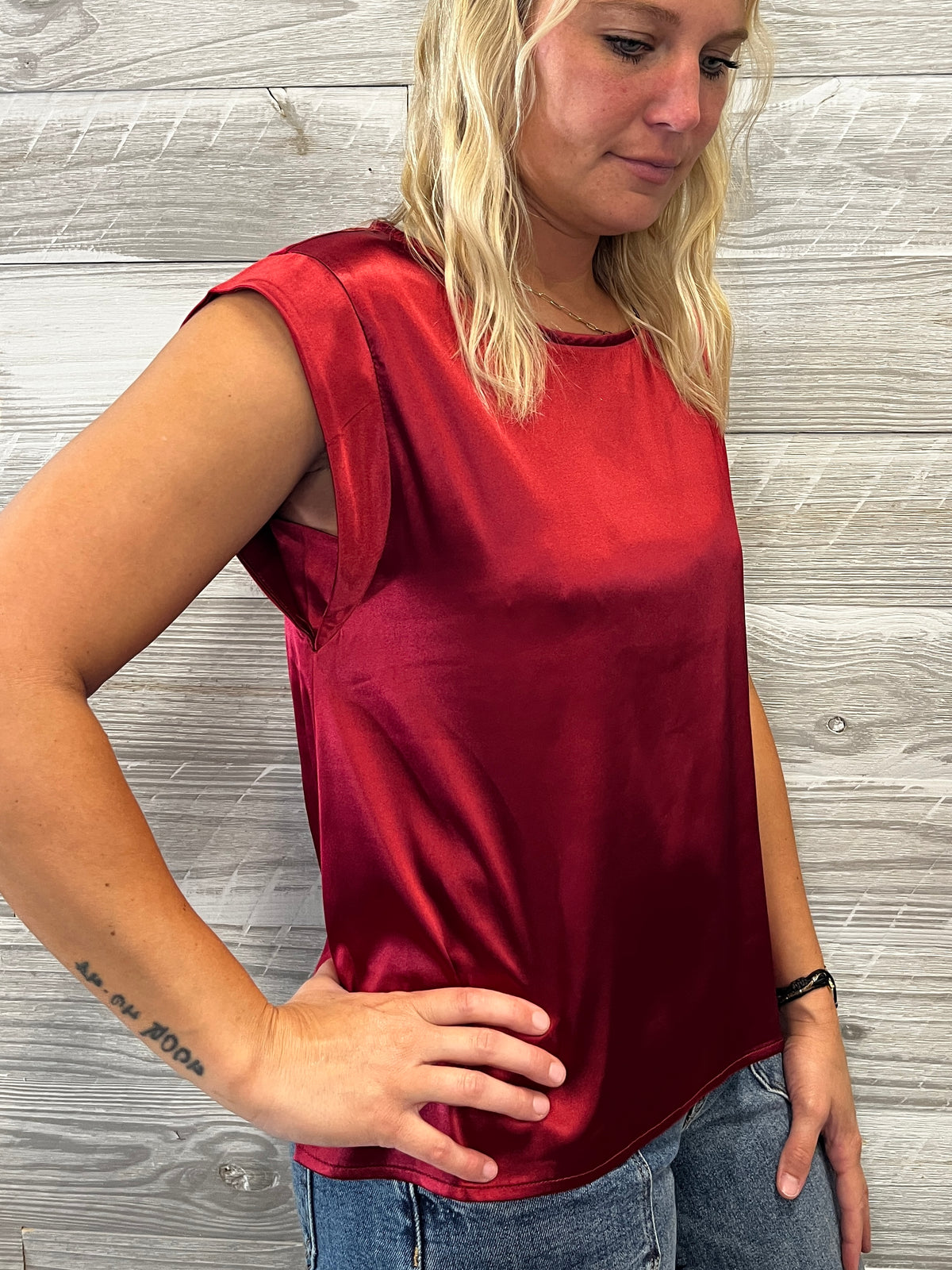 Ruby Red Satin Top